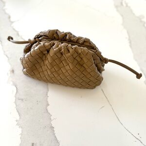 Woven Quilted Brown Caramel Leather Clutch